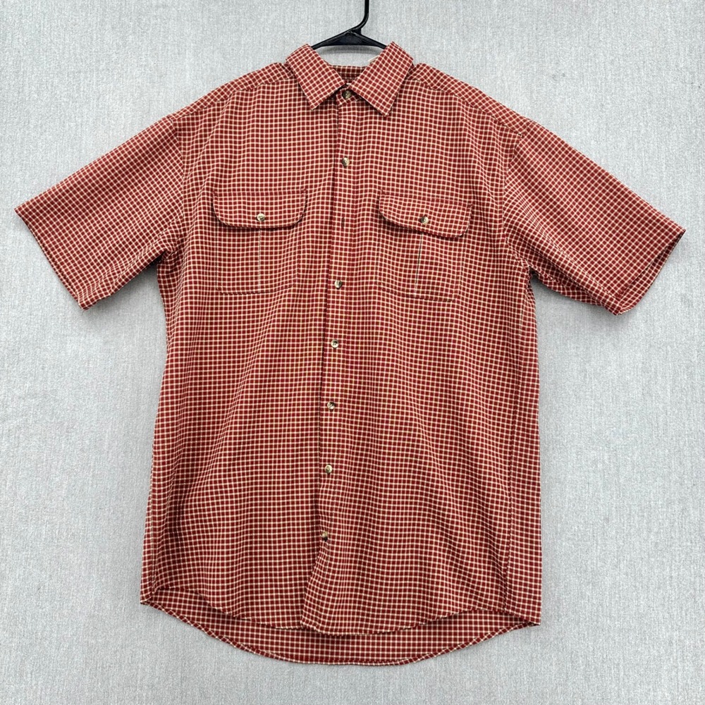 LL Bean Button Down Mens Large Tall Red Micro Check Short Sleeve Utility Shirt